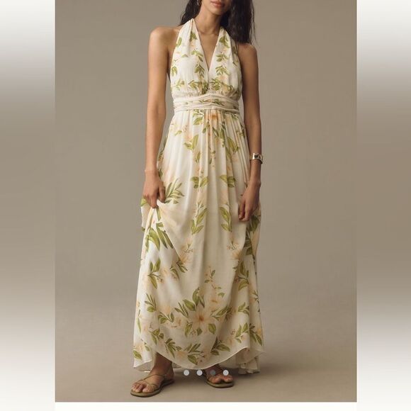 Farm Rio By Anthropologie V Neck Floral Chiffon Maxi Dress - Picture 1 of 4